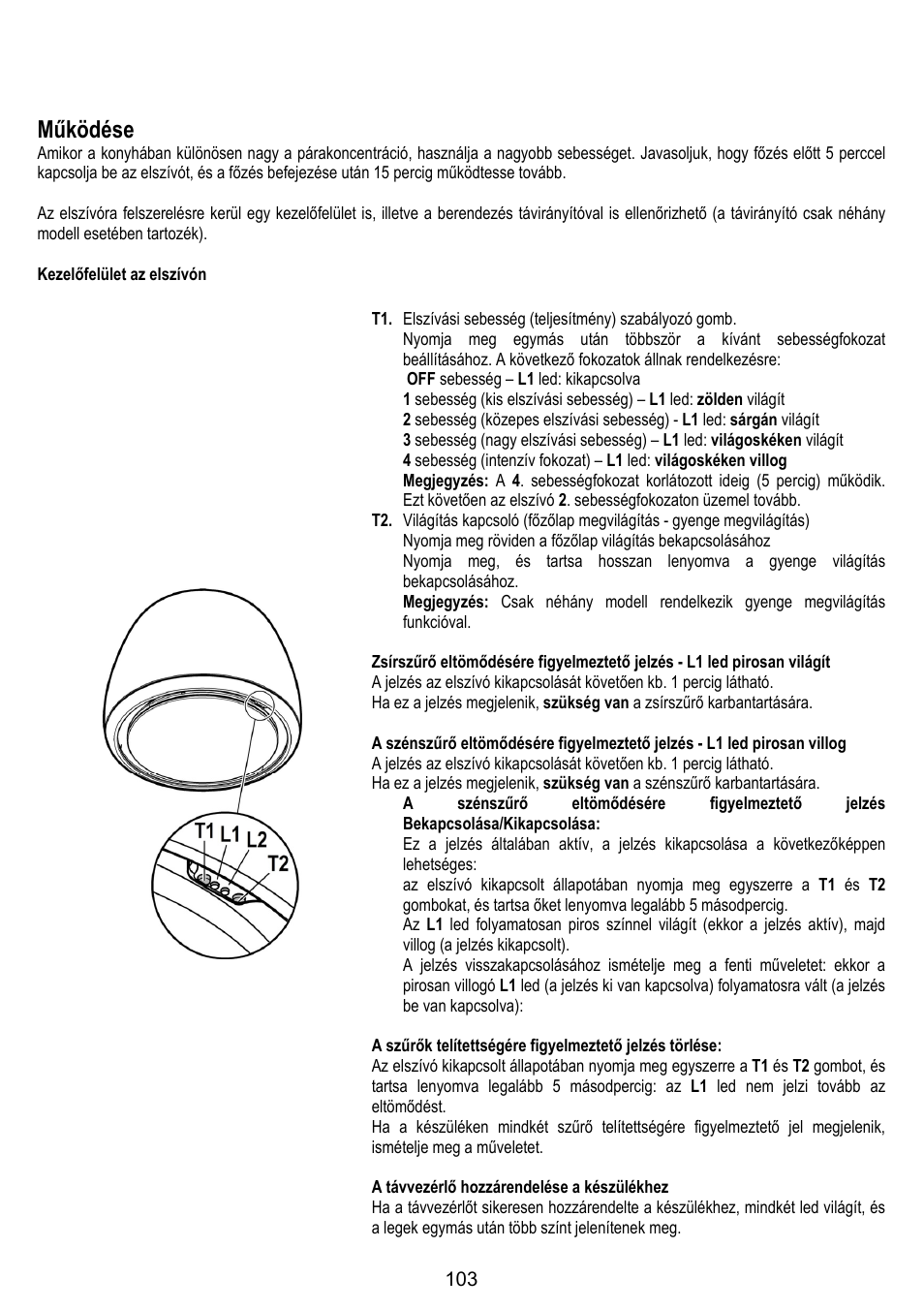 Működése | ELICA ALTAIR User Manual | Page 103 / 168