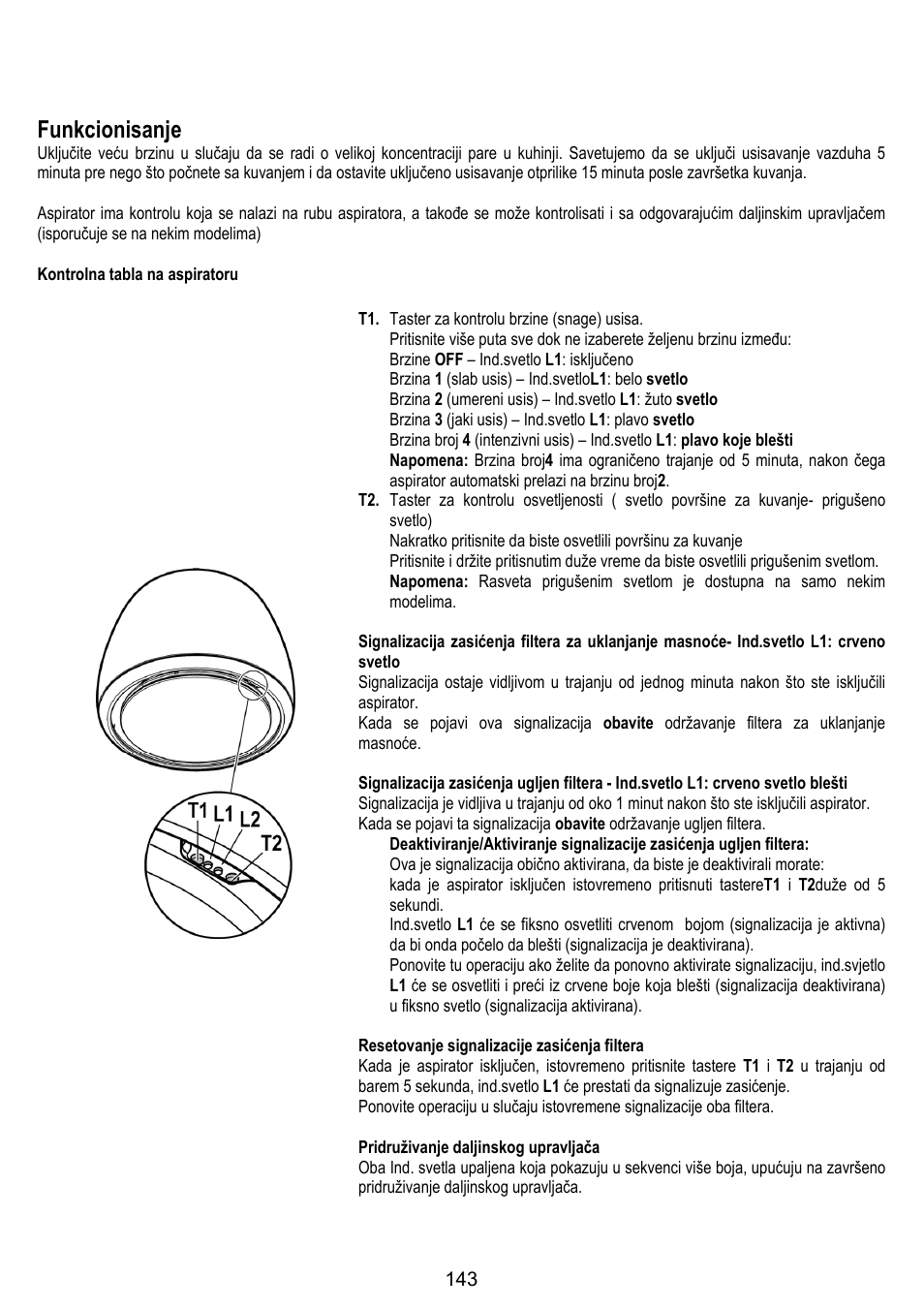 Funkcionisanje | ELICA ALTAIR User Manual | Page 143 / 168