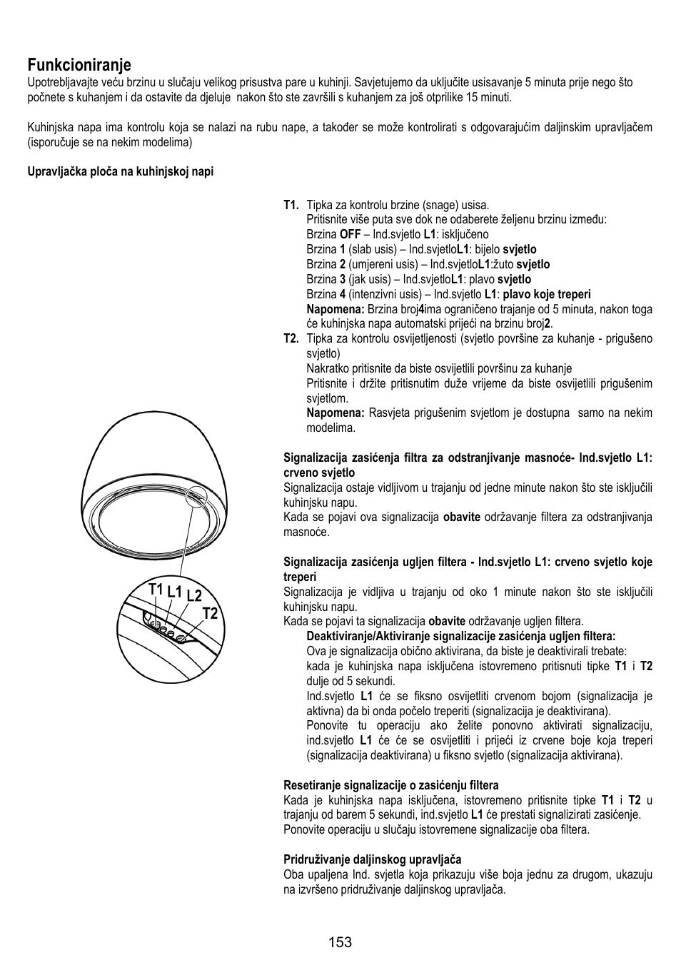 Funkcioniranje | ELICA ALTAIR User Manual | Page 153 / 168