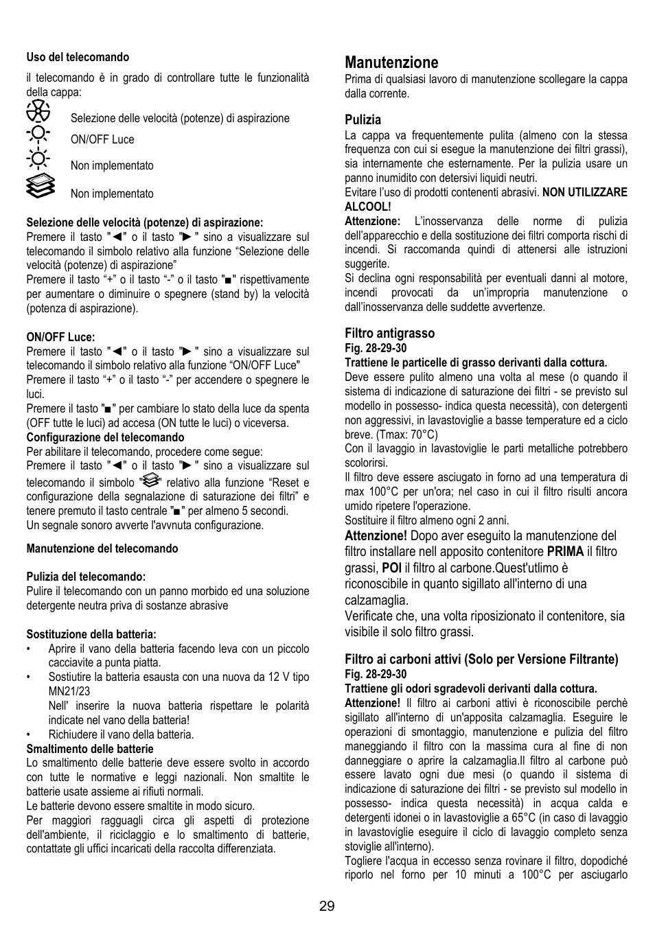 Manutenzione | ELICA ALTAIR User Manual | Page 29 / 168