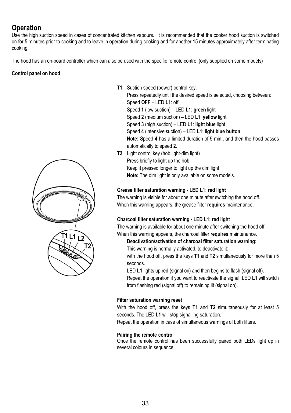 Operation | ELICA ALTAIR User Manual | Page 33 / 168