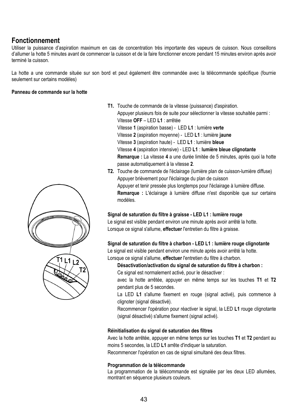 Fonctionnement | ELICA ALTAIR User Manual | Page 43 / 168