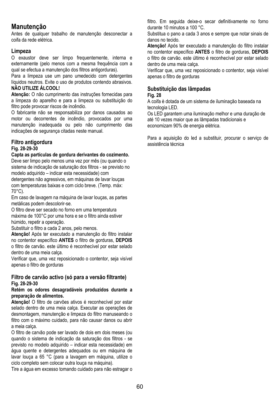 Manutenção, Limpeza, Filtro antigordura | Substituição das lâmpadas | ELICA ALTAIR User Manual | Page 60 / 168