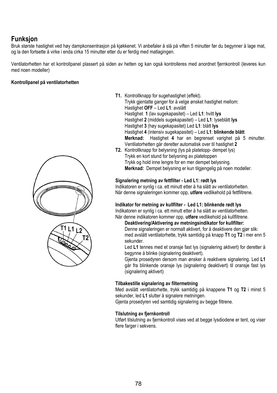 Funksjon | ELICA ALTAIR User Manual | Page 78 / 168