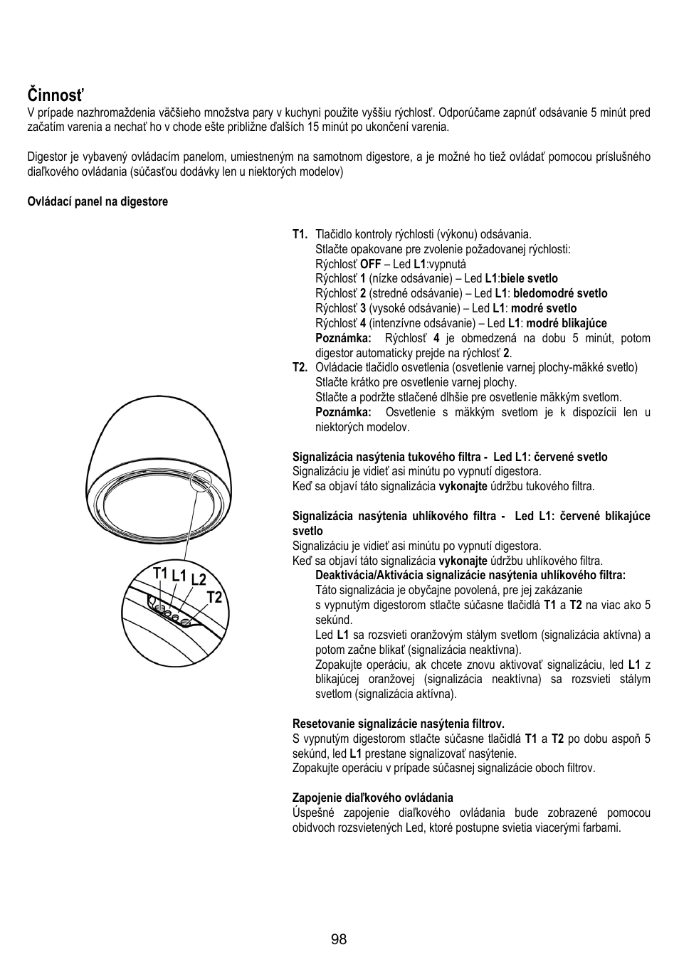 Činnosť | ELICA ALTAIR User Manual | Page 98 / 168