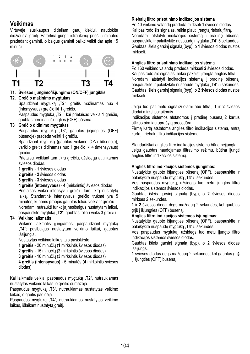 Veikimas | ELICA BELT User Manual | Page 104 / 132