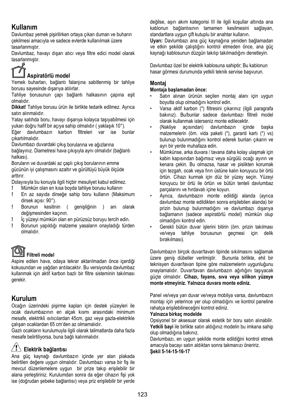 Kullanım, Kurulum | ELICA BELT User Manual | Page 123 / 132