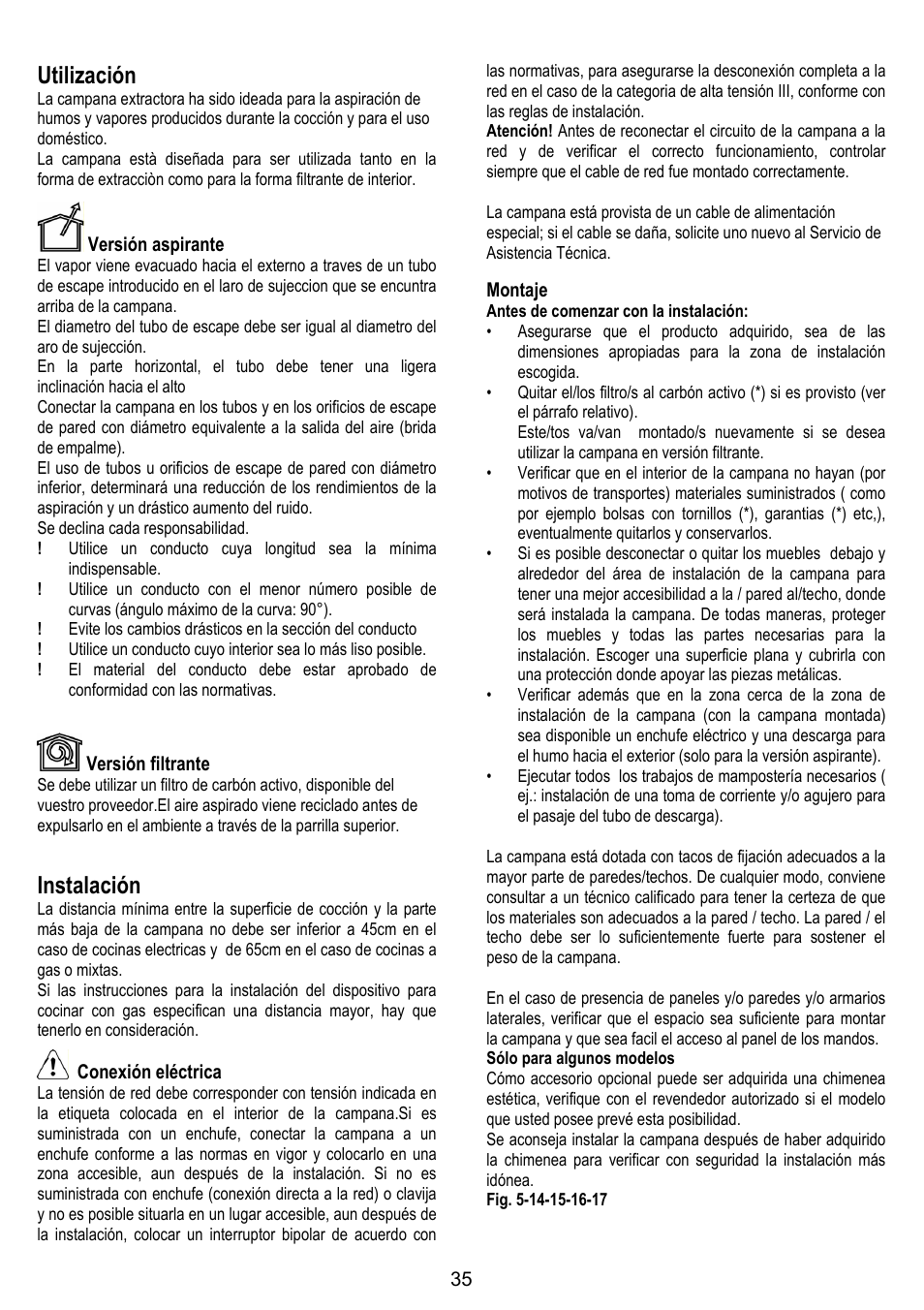 Utilización, Instalación | ELICA BELT User Manual | Page 35 / 132