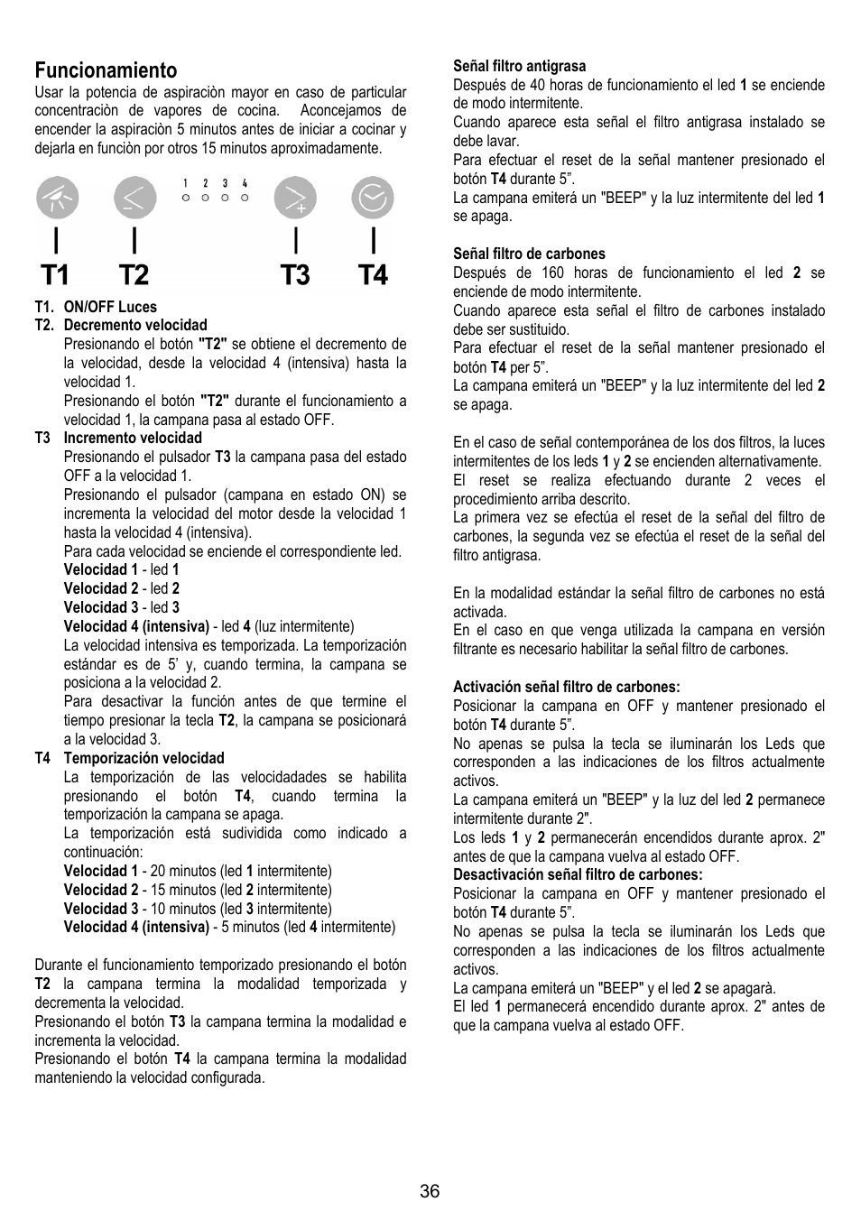 Funcionamiento | ELICA BELT User Manual | Page 36 / 132