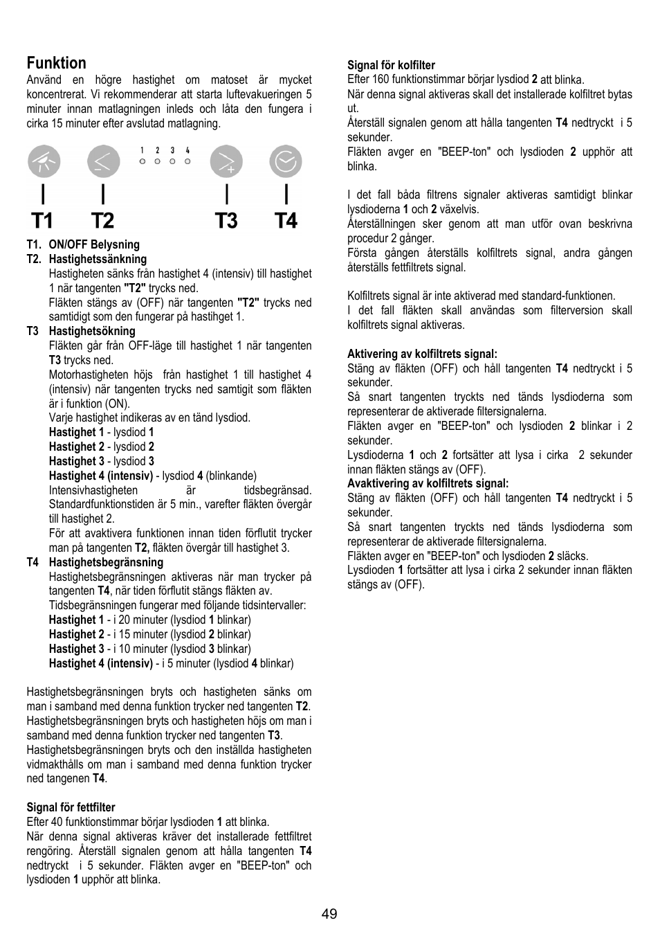 Funktion | ELICA BELT User Manual | Page 49 / 132