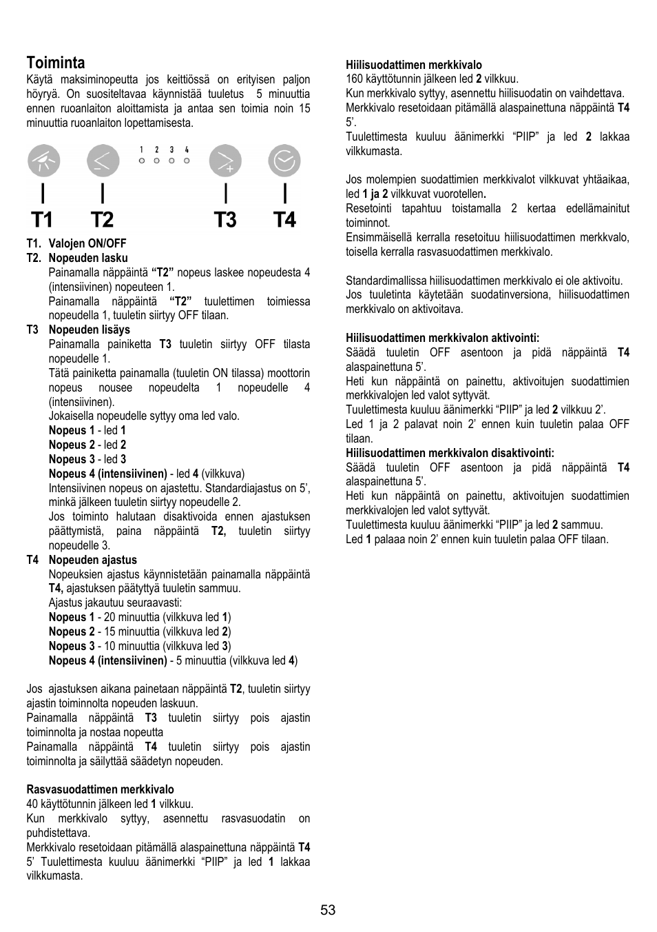 Toiminta | ELICA BELT User Manual | Page 53 / 132