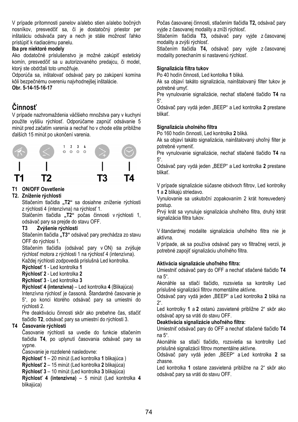 Činnosť | ELICA BELT User Manual | Page 74 / 132