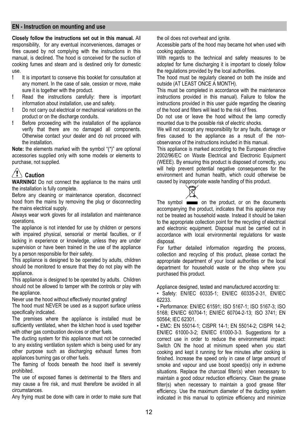 ELICA CHROME User Manual | Page 12 / 148