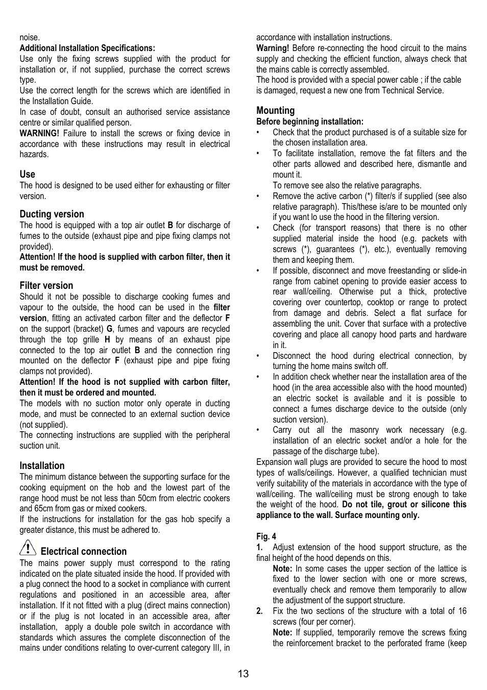 ELICA CHROME User Manual | Page 13 / 148