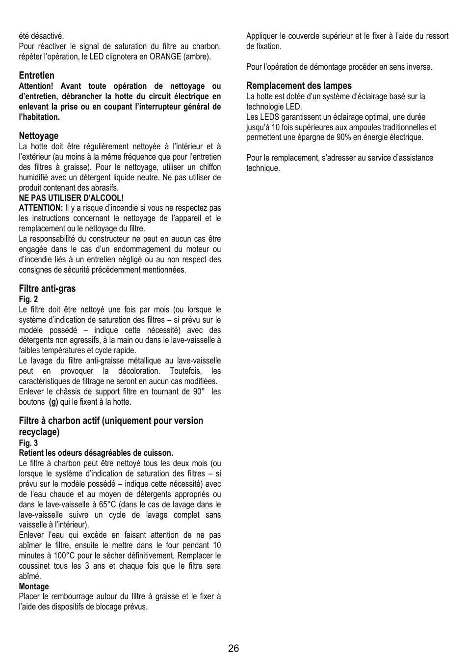 Entretien, Nettoyage, Filtre anti-gras | Remplacement des lampes | ELICA CHROME User Manual | Page 26 / 148