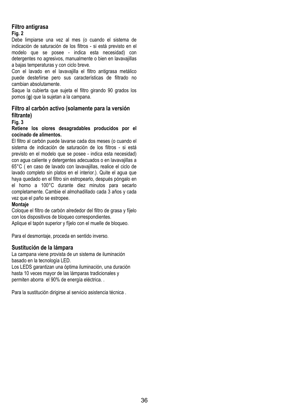 36 filtro antigrasa, Sustitución de la lámpara | ELICA CHROME User Manual | Page 36 / 148