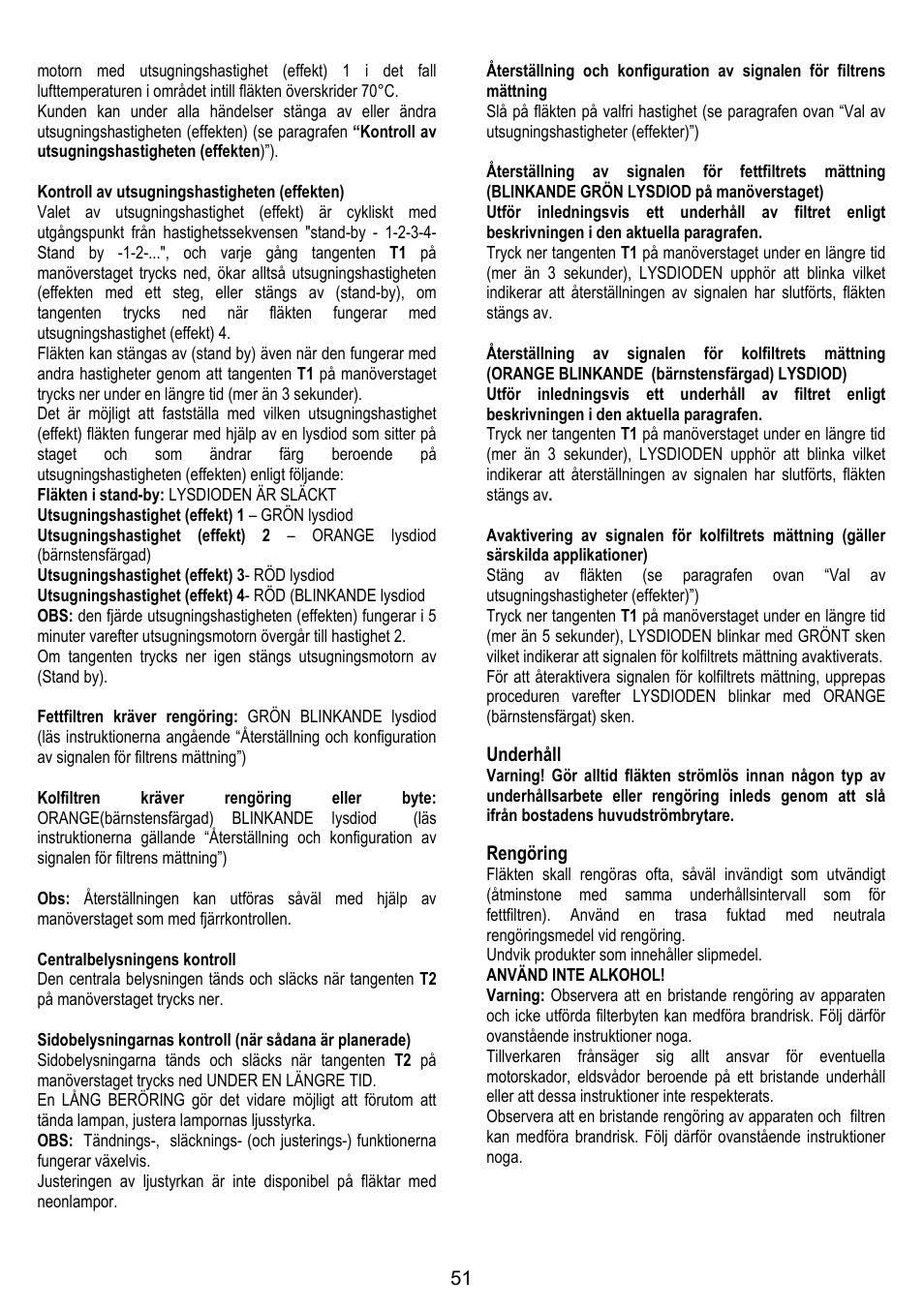 Underhåll, Rengöring | ELICA CHROME User Manual | Page 51 / 148