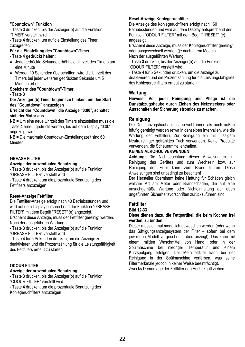 Wartung, Reinigung, Fettfilter | ELICA CIRCUS PLUS User Manual | Page 22 / 144