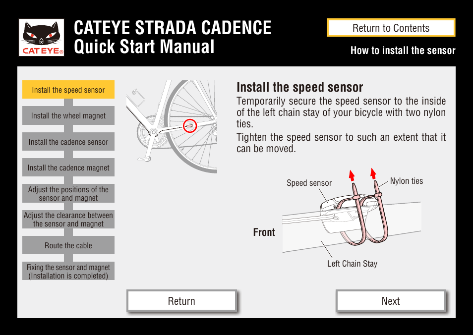 Cateye strada cadence quick start manual, Install the speed sensor | CatEye STRADA CC-RD200 User Manual | Page 15 / 23