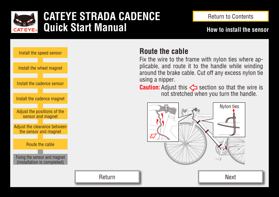 Cateye strada cadence quick start manual, Route the cable | CatEye STRADA CC-RD200 User Manual | Page 21 / 23