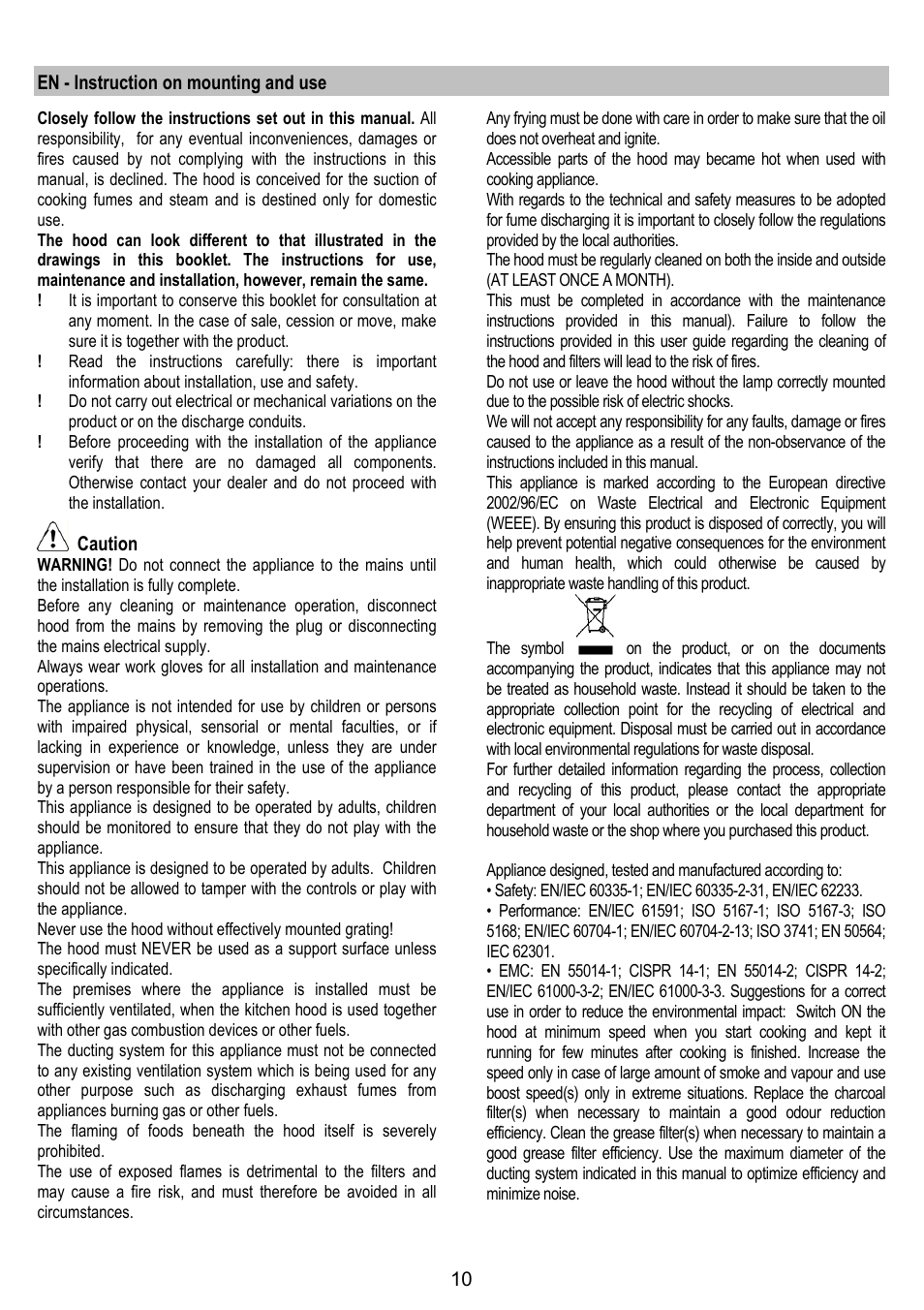 ELICA ETOILE User Manual | Page 10 / 60
