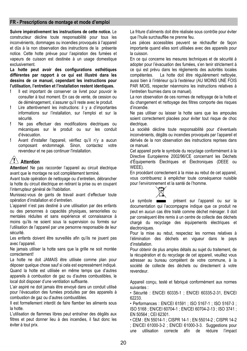 ELICA ETOILE User Manual | Page 20 / 60