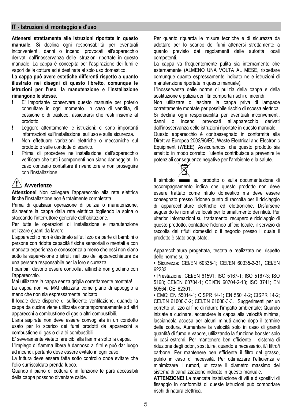 ELICA ETOILE User Manual | Page 5 / 60