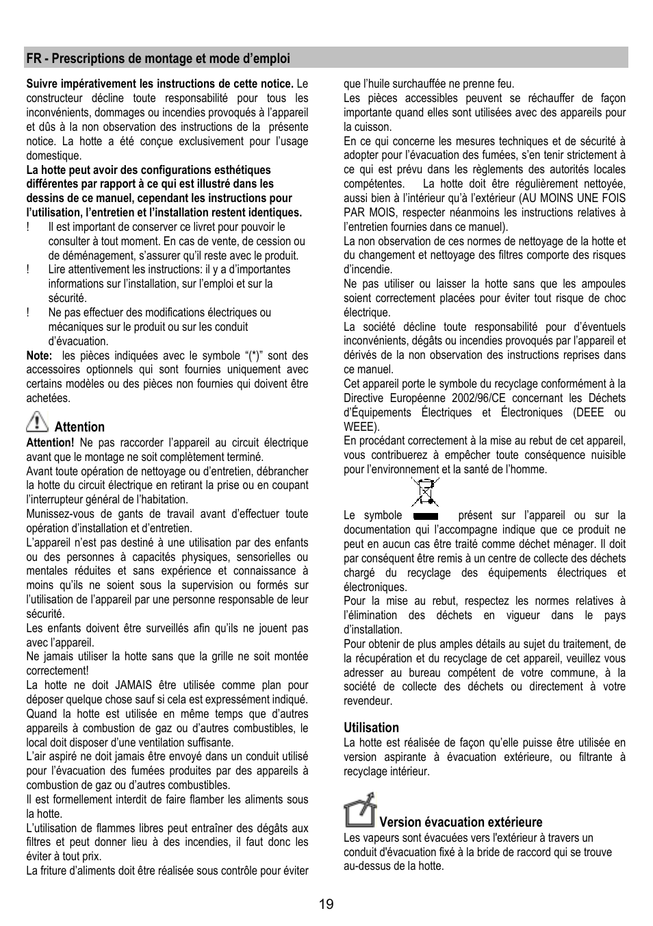 ELICA FEEL User Manual | Page 19 / 84