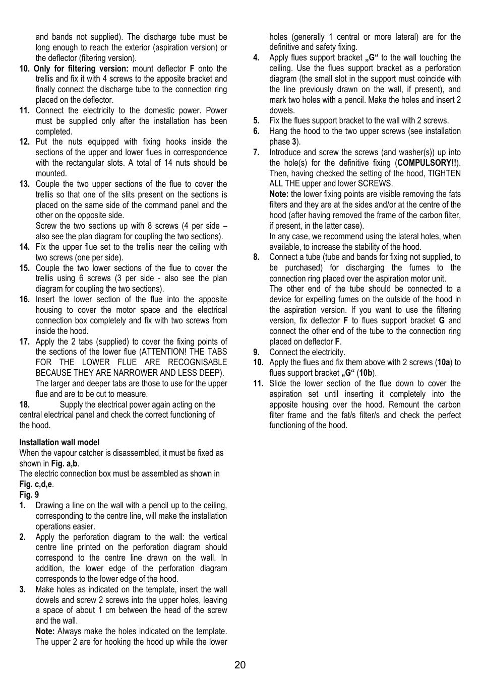 ELICA FLAT GLASS User Manual | Page 20 / 64