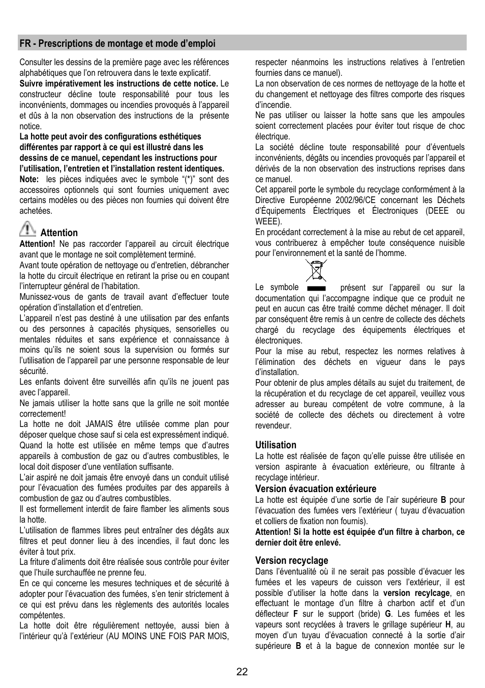 ELICA FLAT GLASS User Manual | Page 22 / 64