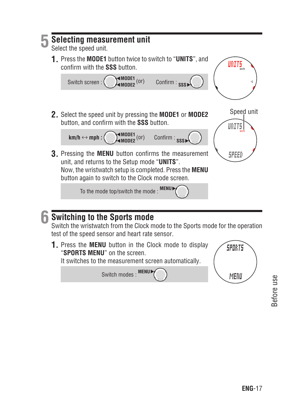 Selecting measurement unit, Switching to the sports mode | CatEye Q3 User Manual | Page 18 / 79