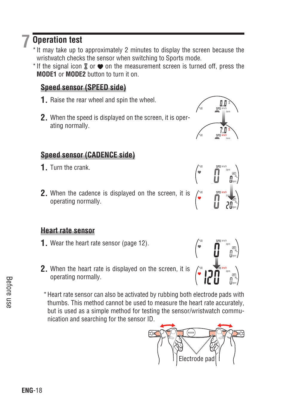 Operation test | CatEye Q3 User Manual | Page 19 / 79