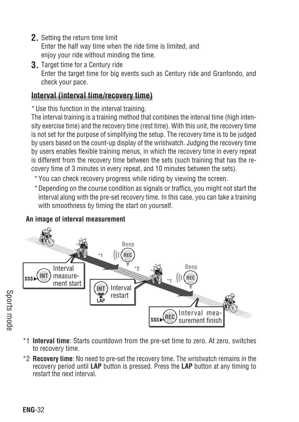 Sports mode, Interval (interval time/recovery time) | CatEye Q3 User Manual | Page 33 / 79