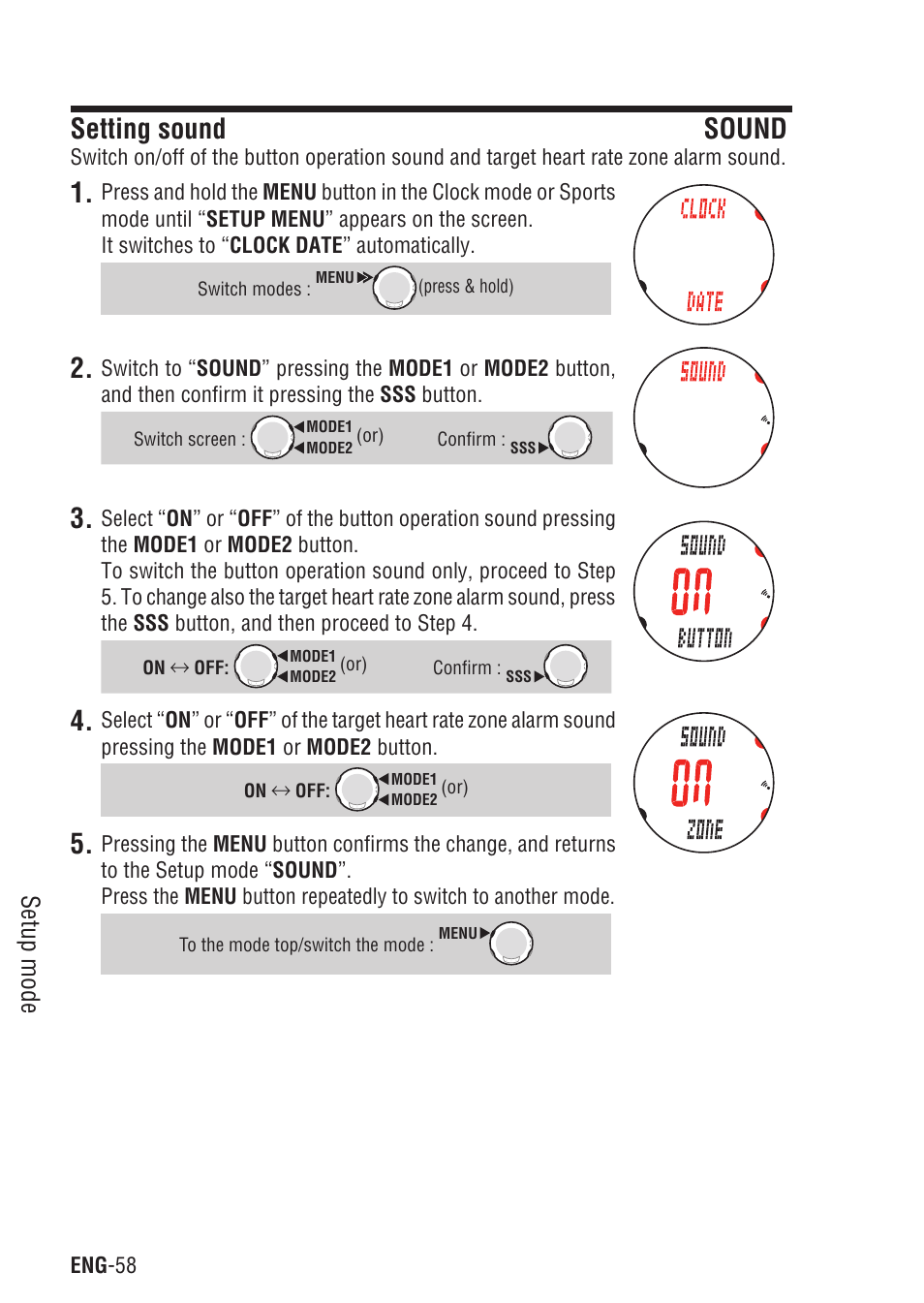 Setting sound sound, Setting sound, Setup mode | CatEye Q3 User Manual | Page 59 / 79