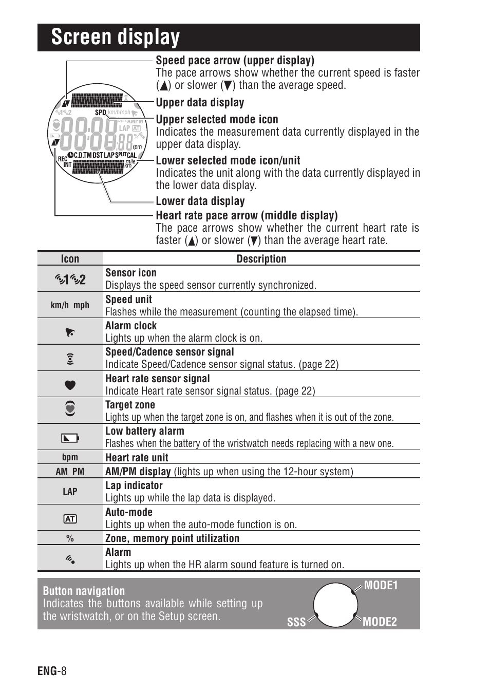 Screen display | CatEye Q3 User Manual | Page 9 / 79