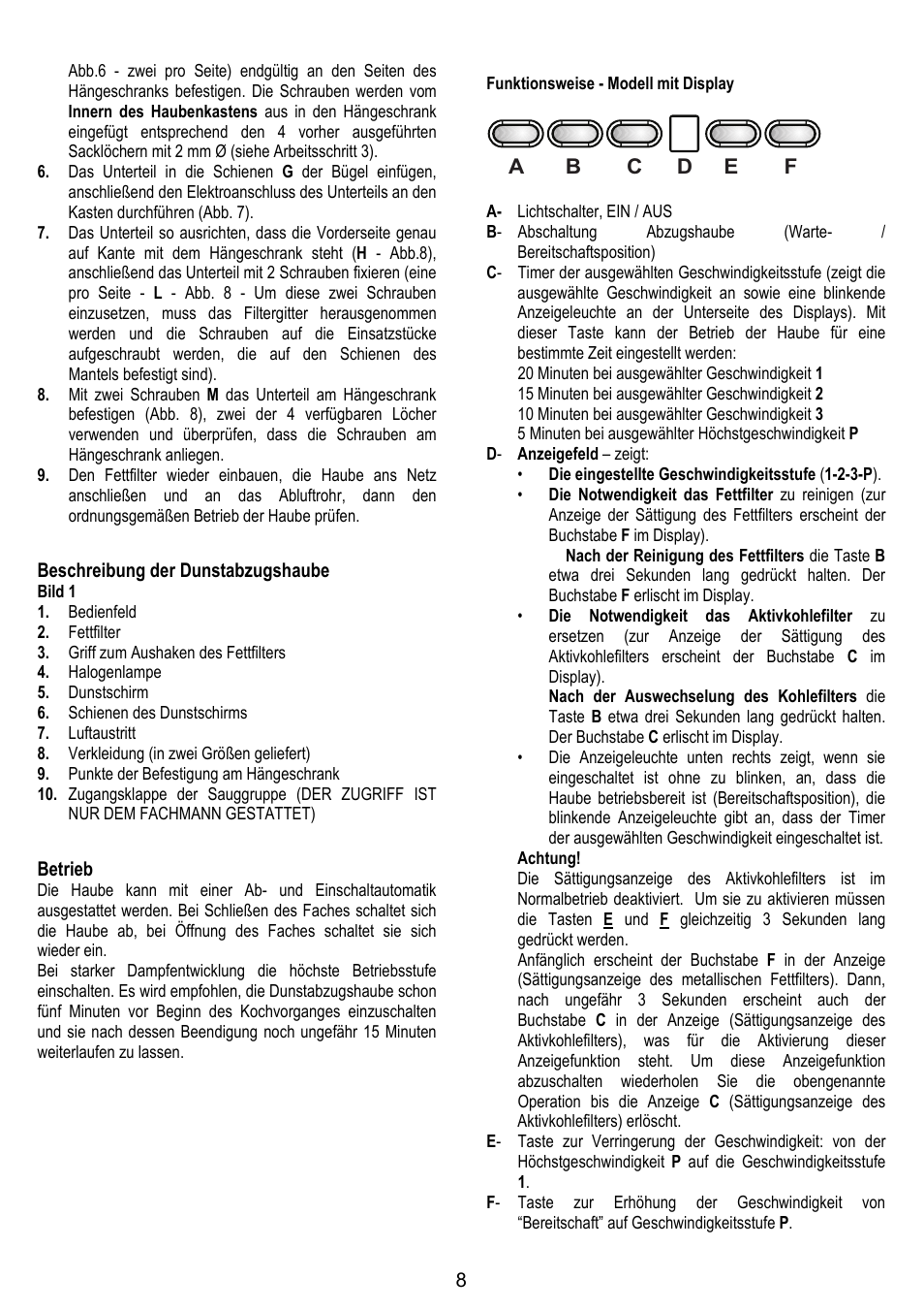 ELICA GLIDE User Manual | Page 8 / 96