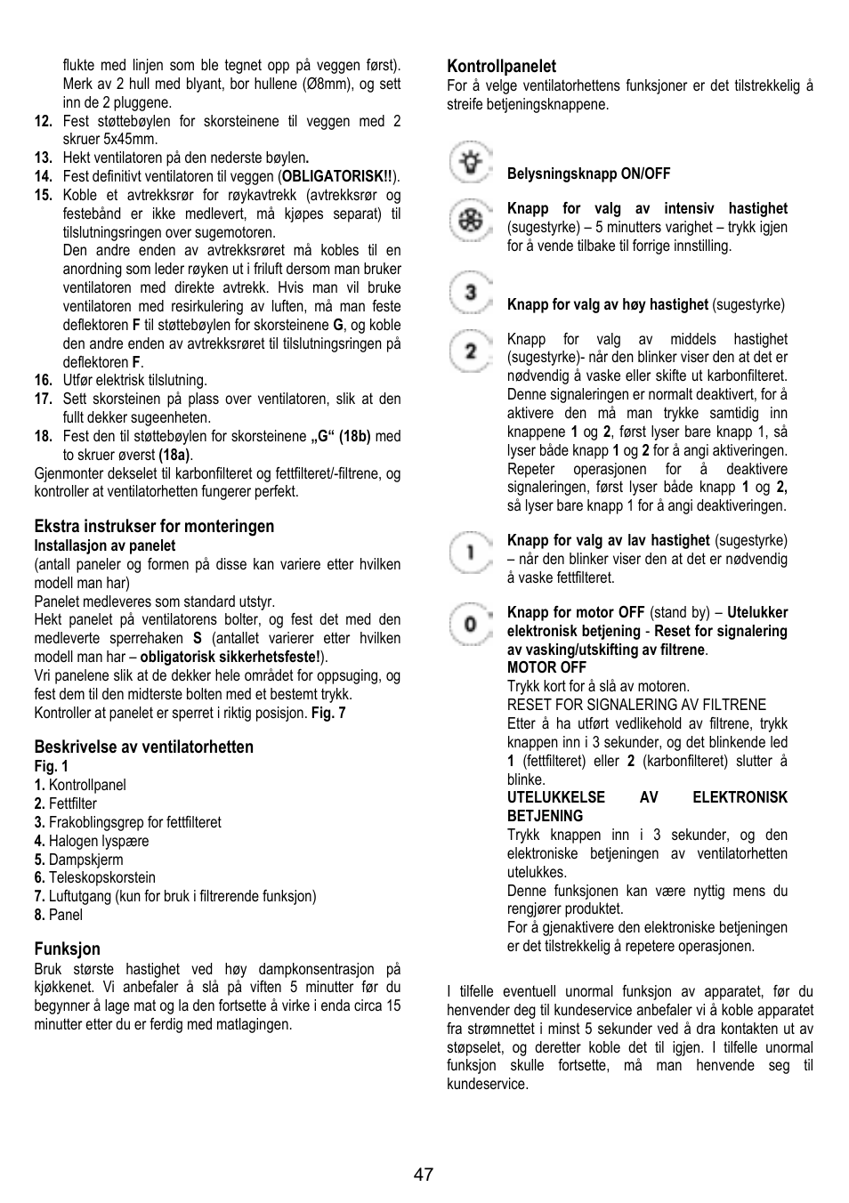 ELICA HORIZONTE User Manual | Page 47 / 68