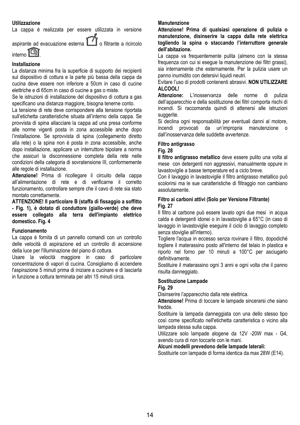 ELICA JUNO User Manual | Page 14 / 72