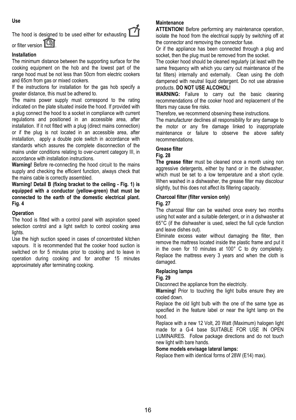 ELICA JUNO User Manual | Page 16 / 72