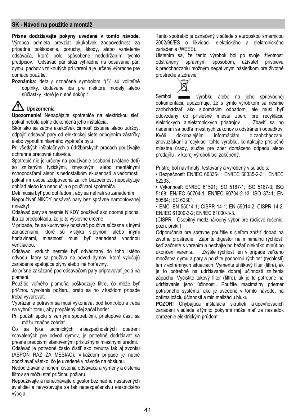 ELICA JUNO User Manual | Page 41 / 72