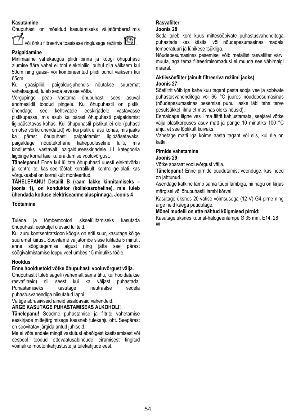 ELICA JUNO User Manual | Page 54 / 72