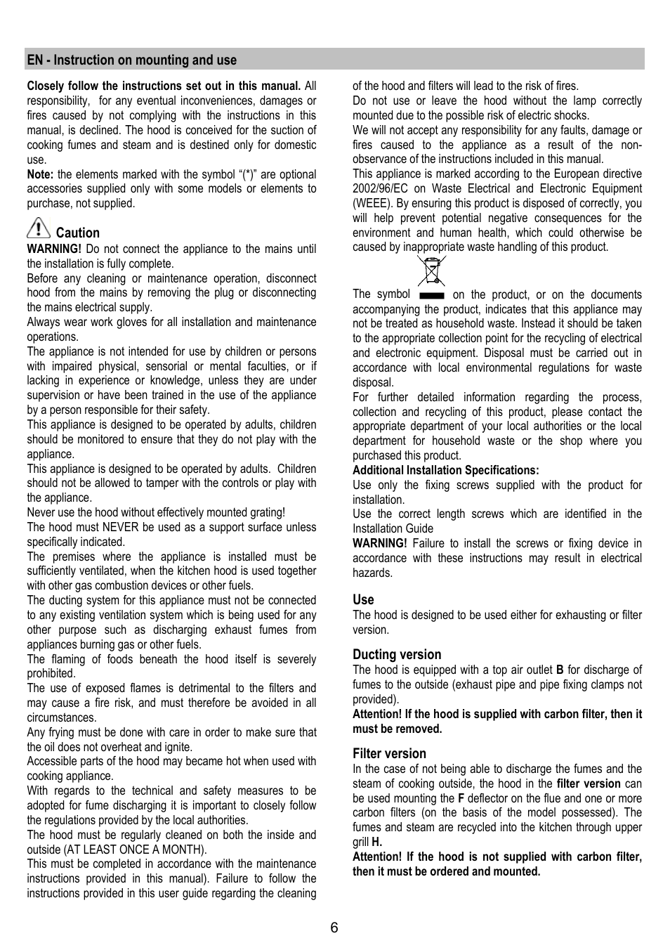 ELICA MISSY User Manual | Page 6 / 64