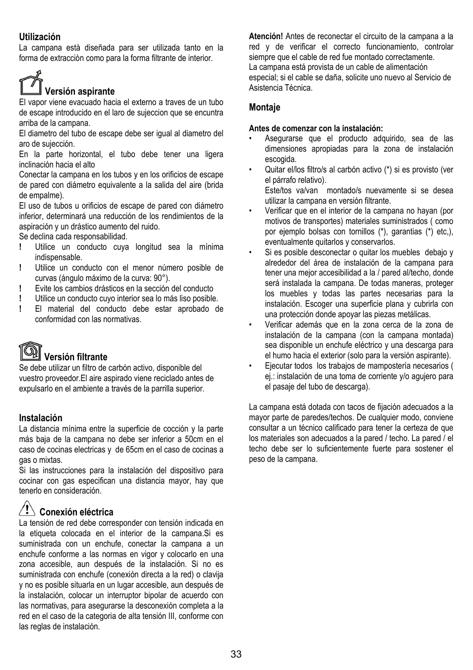 ELICA MOON User Manual | Page 33 / 128