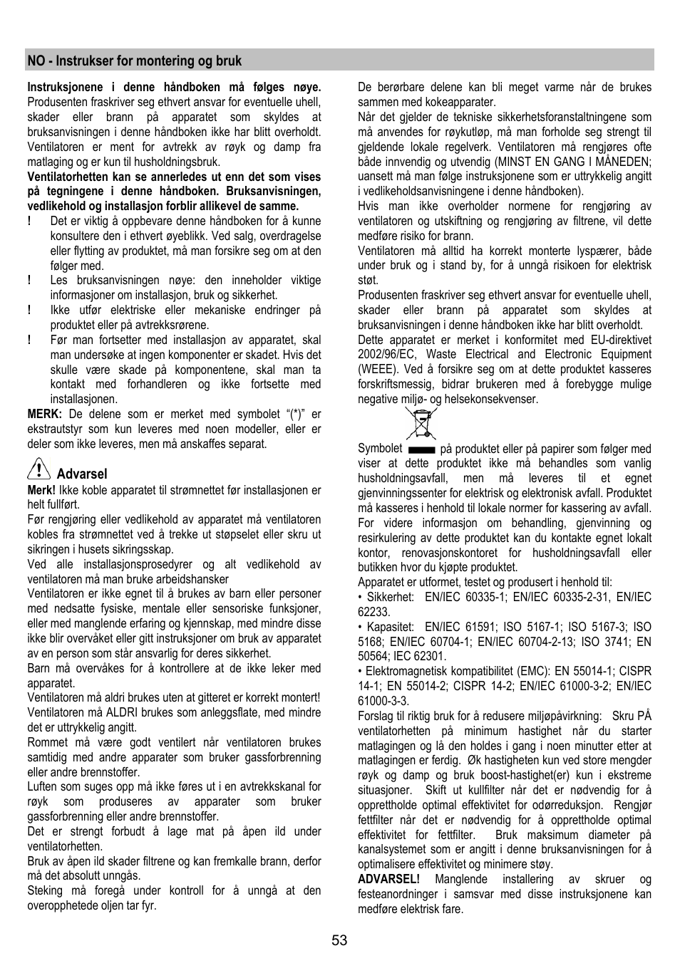 ELICA MOON User Manual | Page 53 / 128