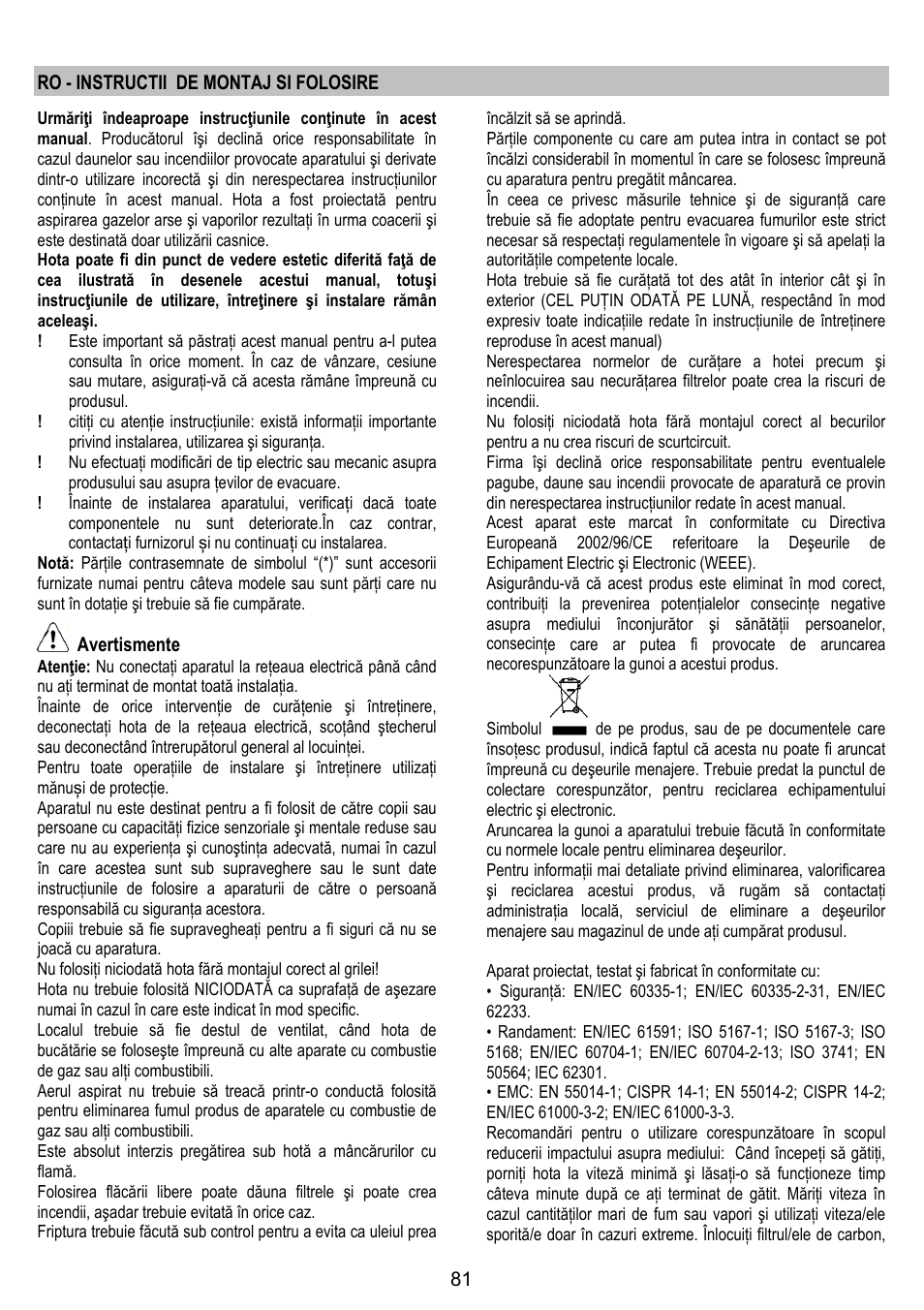 ELICA MOON User Manual | Page 81 / 128