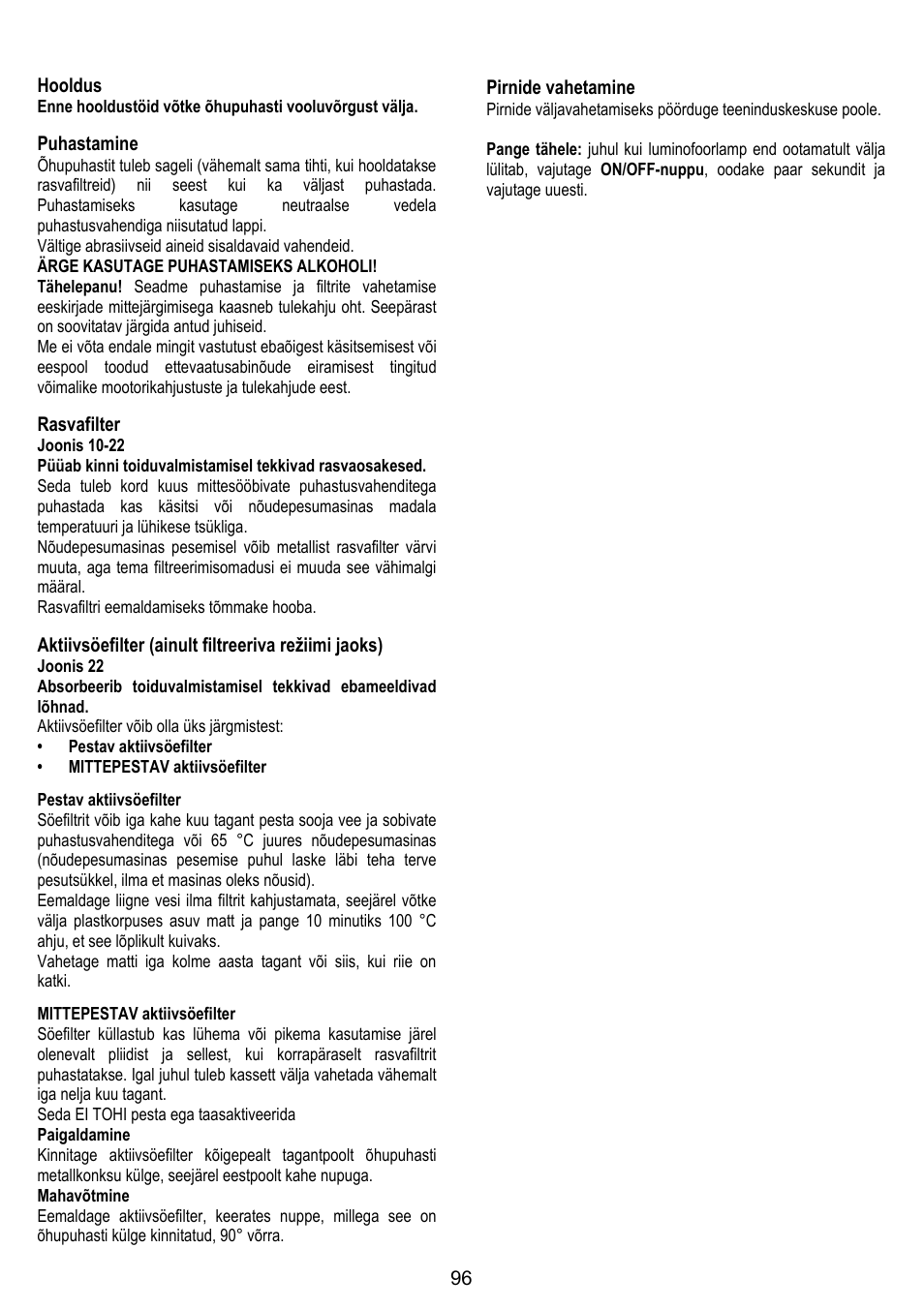 ELICA MOON User Manual | Page 96 / 128