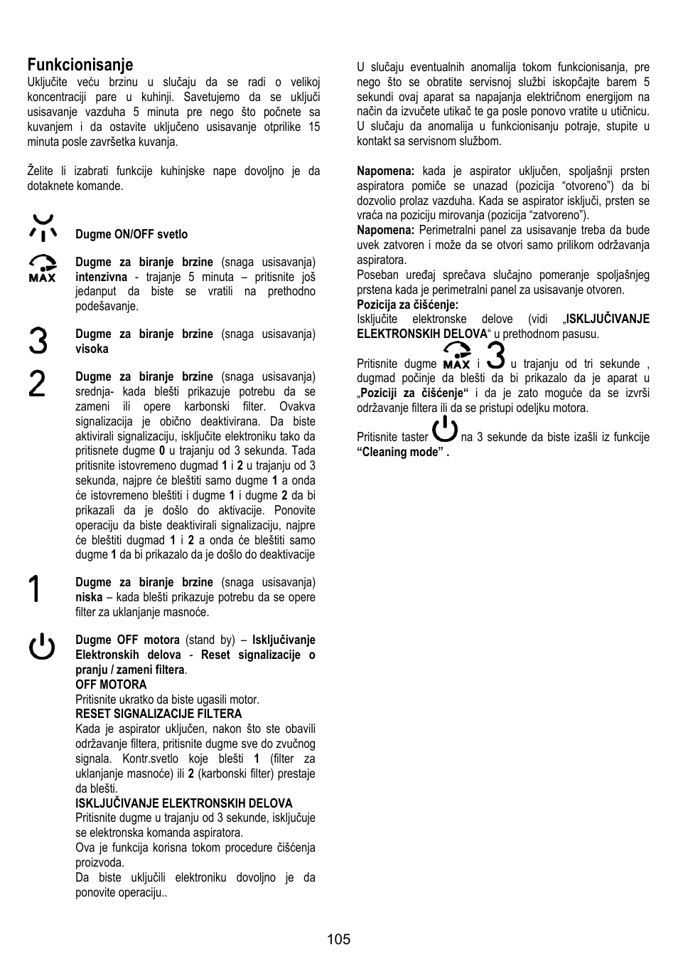 Funkcionisanje | ELICA OM AIR User Manual | Page 105 / 124