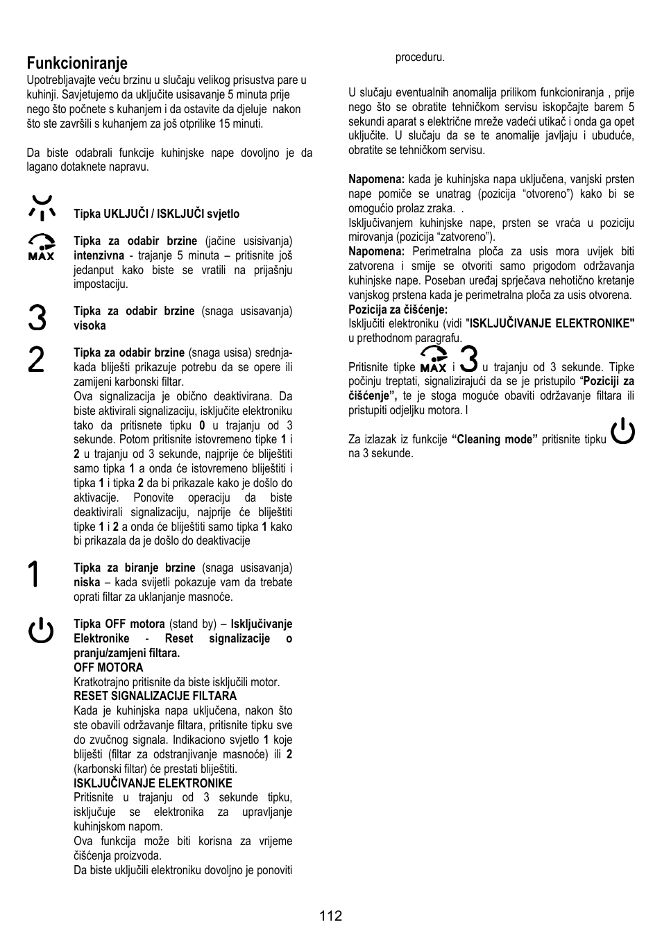 Funkcioniranje | ELICA OM AIR User Manual | Page 112 / 124