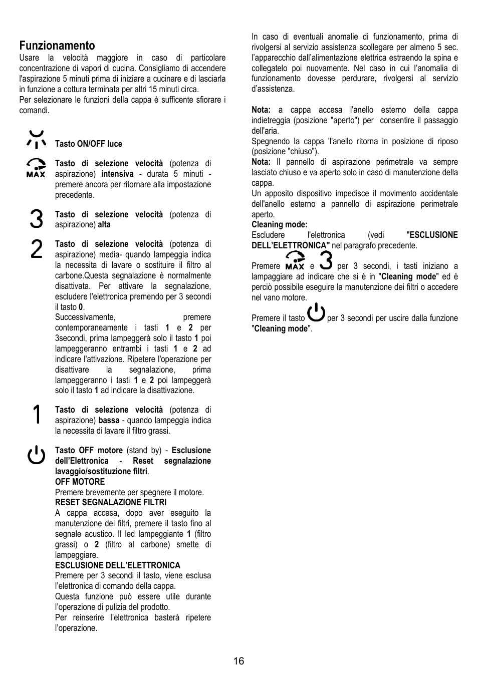 Funzionamento | ELICA OM AIR User Manual | Page 16 / 124