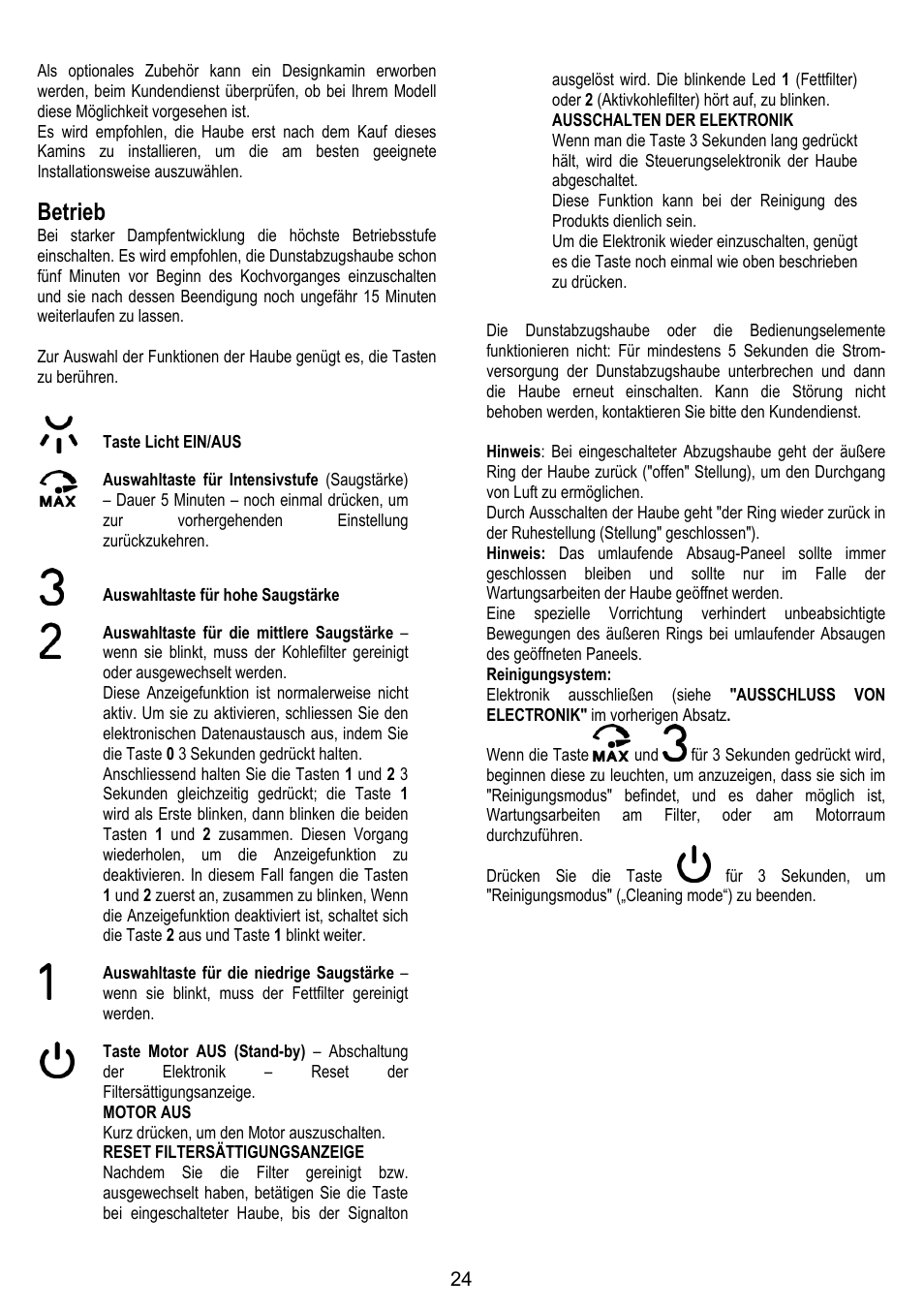 Betrieb | ELICA OM AIR User Manual | Page 24 / 124